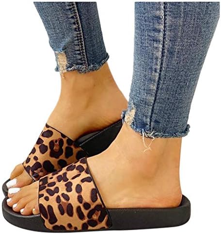 Sandálias para mulheres verão casual, sandálias de slides de leopardo feminina