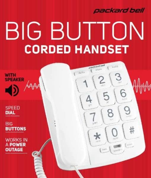 Packard Bell Big Button Corded Phone para audiência e telefone com deficiência visual para idosos,