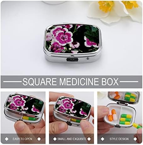 Caixa de comprimidos de pílula dianthus flor flor quadrada case de comprimido portátil caixa de recipientes portátil Vitamina Organizer Pills Solter com 3 compartimentos