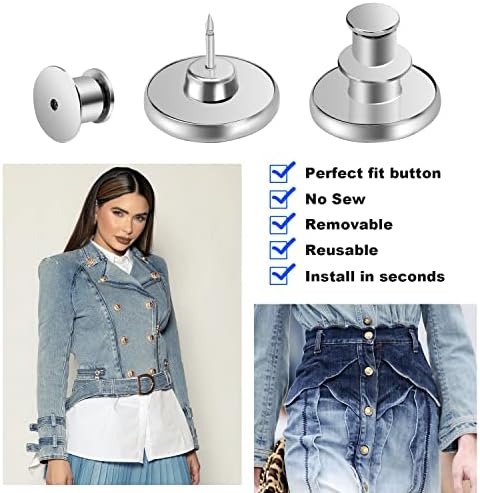 12 Defina os pinos do botão para calças de jeans, botões Jean reutilizáveis ​​ajustáveis ​​pinos instantâneos