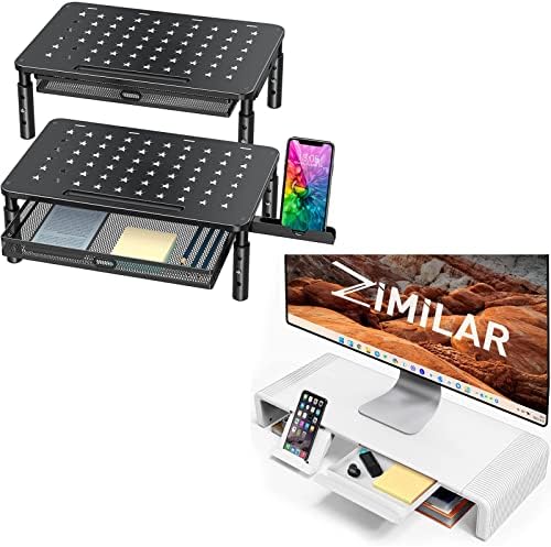 Zimilar Monitor Stand Riser com gaveta de malha de metal, riser de monitor ajustável em altura com suporte