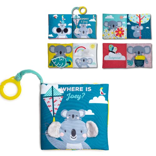Baby Steps Where está Joey Newborn Baby First Touch Crinkle Ploth Book | Brinquedos sensoriais, com uma mordida, gancho do tipo C, Strollertoys | Brinquedos de berço, presente para bebês, crianças pequenas, bebês