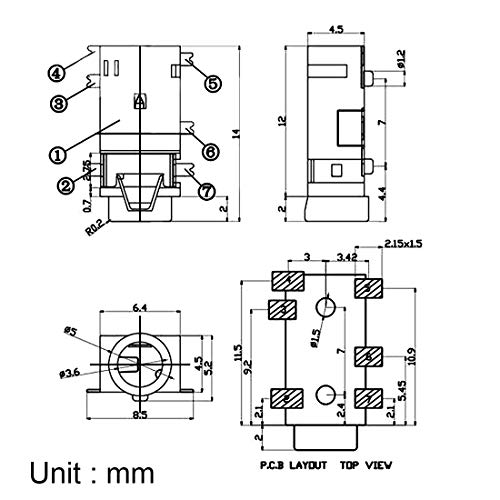 Uxcell 3,5 mm conector de tomada de áudio PCB Montagem feminina Soquete feminino PJ-311D/PJ-342B 15pcs