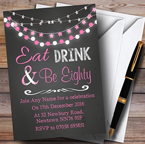 Chalk Pink Lights 80º convites de festa de aniversário personalizados