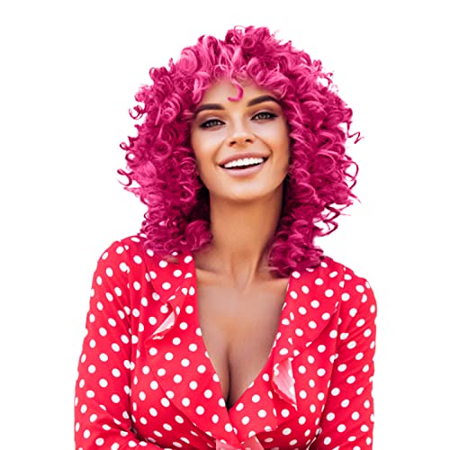 NEWNAVAT Pink quente perucas encaracoladas para mulheres negras curta peruca curta solta com franja