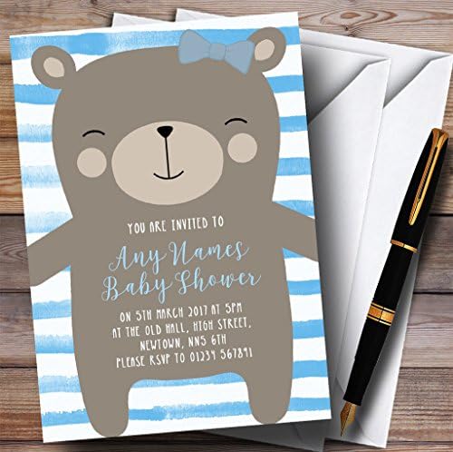Grandes convites azuis de ursinho de pelúcia convites para chá de bebê
