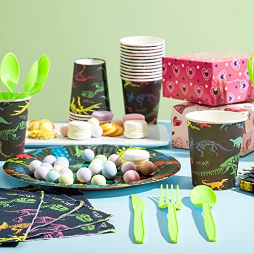 Joyin 145 PCs Dinosaur Birthday Party Supplies com Banner Trex para meninos, 24 serve utensílios de mesa
