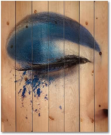 Designq O olho fechado com fantasia azul maquiagem moderna e contemporânea de parede de madeira, arte de parede