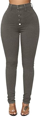Andongnywell Women Skinny Stretch Alta cintura calça jeans casual calça de jeans elásticos com bolsos com zíper