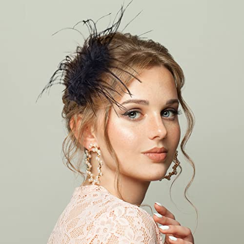 Oiiki 2pcs Clipe de cabelo de avestruz preto, pente de cabelo de pente de penhas de cabelo de jóias para mulheres festival de festas de noiva no dia do casamento