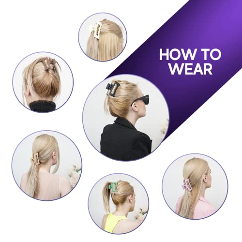ZEE LUXE 6 Pack Premium Hair Garra Clips com 6 laços de cabelo - clipes de cabelo de garra de 3,5 para mulheres espessos hold hold e clipes de garras médios elegantes para mulheres e meninas