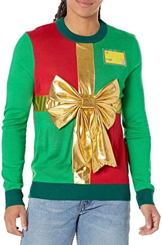 Ornamento masculino e guirlanda Sweater Feia de Natal - Camisola de Natal Green e Red Funny Tacky Tinsel