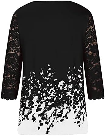 Camiseta preta para garotas de verão no outono conforto cor 2023 roupas moda 3/4 manga renda v pescoço gráfico capri camisa yc yc m