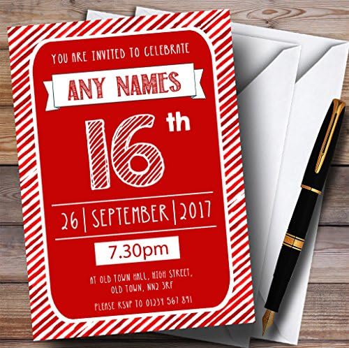 O card zoo vermelho e branco listrado deco 16º convites de festa de aniversário personalizados