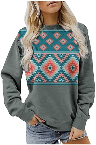 Oplxuo Sorto asteca feminino feminino Impressão geométrica Camisa de manga longa de camisa de camiseta ocidental