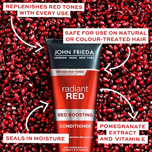 John Frieda Radiant Red Red Boosting Shampoo, xampu diário, ajuda a melhorar os tons de cabelo ruivo, 8,3 onças, com romã e vitamina E