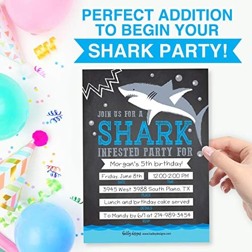 Convites de festas de aniversário de 25 tubarões, tema de água da piscina de praia Idéia infantil, suprimento