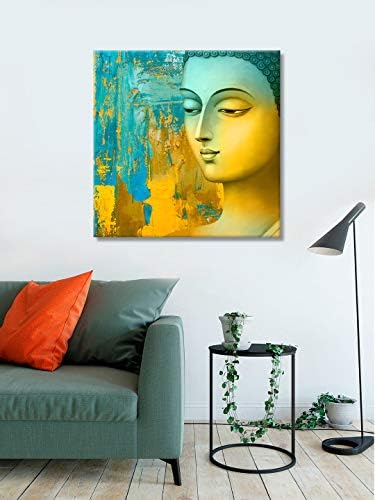 999Store sem moldura Buda amarelo Face Backgrou & Yellow & Sky Blue Color Wall Art Tela Pintura