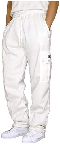 Calça de carga de ozmmyan para homens corda de corda solar calça de bolso de cor sólida calça esportiva solta