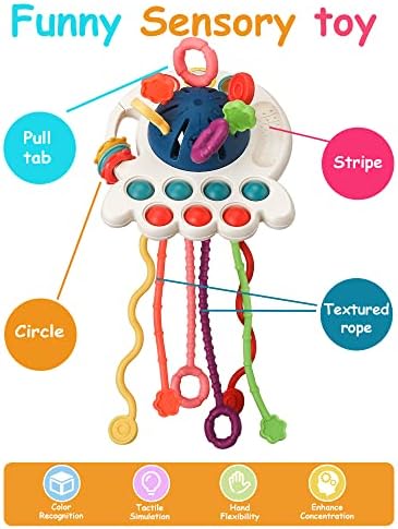 Brinquedos Montessori Para 1 ano, Baby Sensory Toys 6-12-18 meses, Octopus Silicone Pull String Learning