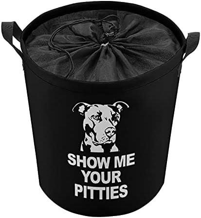 Nudquio Mostre -me seu cesto de lavanderia Pitties Pitbull com tampa de fechamento de cordão e lida com o cesto