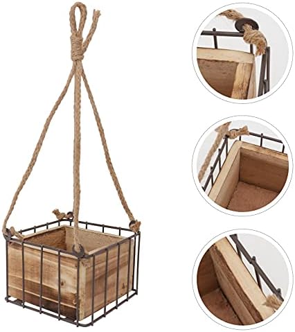 Aboofan pendurado cesta de plantador de madeira com corda de cânhamo de suporte de cânhamo cesto de menina