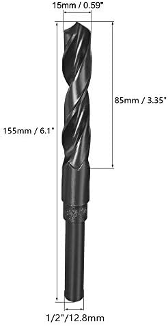 Bit de broca de haste reduzida de Zlyy 15 mm de alta velocidade HSS 9341 Óxido preto com haste reta de 1/2 polegada, para placa de alumínio aço de aço inoxidável de madeira de cobre