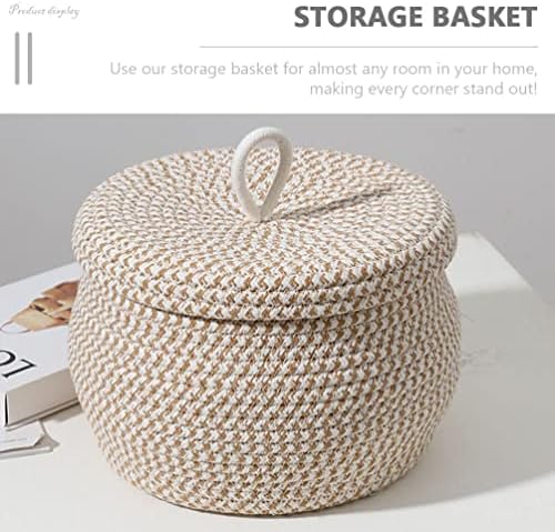 Cesta de corda de algodão Zerodeko com tampa, corda de algodão com tampa de cesta decorativa de armazenamento de