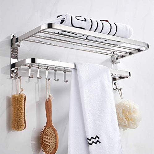 Rack de toalha simples genérico, toalha de toalha de aço inoxidável Rack de toalha, prateleira de armazenamento duplo montado na parede com acessórios de banheiro enganchado, resistente 38 cm/58 cm