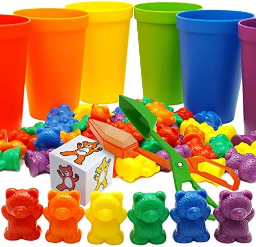 Skoolzy Rainbow Counting Bears com copos de classificação combinando conjunto de 68 peças - Toddler