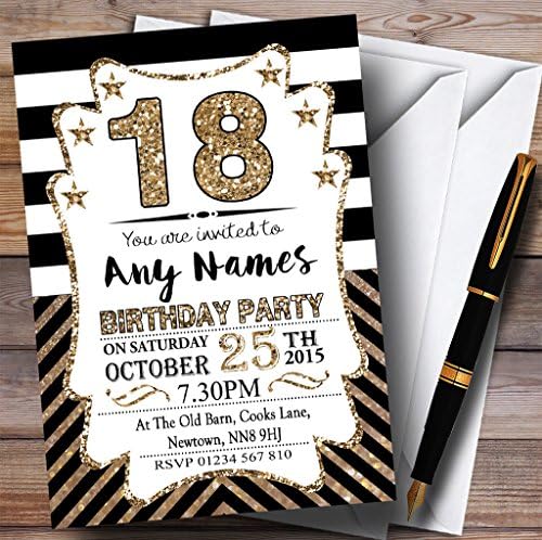 Chevrons de bronze preto e branco 18º convites de festa de aniversário personalizados