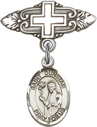 Rosgo para bebês de obsessão por jóias com o charme de St. Dunstan e um pino de crachá com cruz | Distintivo
