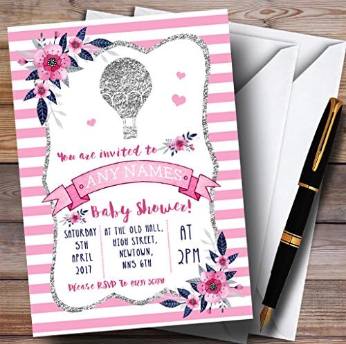 Convites de balão de ar quente e rosa convites para chá de bebê