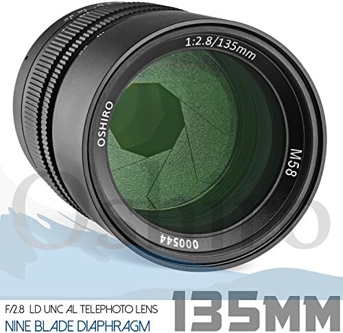 Oshiro 135mm f/2.8 Lens de quadro cheio de telefoto para câmeras SLR digitais da Canon EOS EOS 80D, 77D, 70D, 60D, 7D, 6D, 5D, 7D Mark II, T7i, T6s, T6i, T6, T5i, T5, Sl1 e Sl2