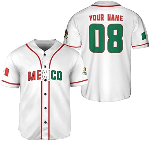 Aovl personalizada camisa de beisebol do México, camisa de beisebol mexicana para homens, camisa de bandeira mexicano, camisa de beisebol do México