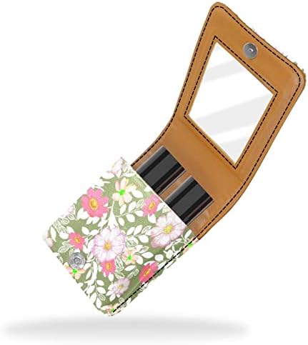 Caixa de batom de Oryuekan com espelho bolsa de maquiagem portátil fofa, bolsa cosmética, floral de flor da margarida rosa pastorão