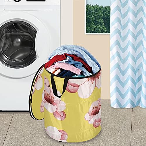 Flores desenhadas à mão Pop -up Up Laundry Horse com tampa de zíper cesta de roupa dobrável com