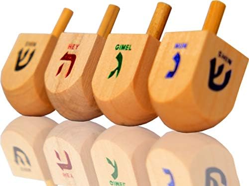 Dreidels de madeira 100 a granel de tamanho médio Hanukkah Draydel com transliteração em inglês - inclui 10 cartões de instrução de jogo!