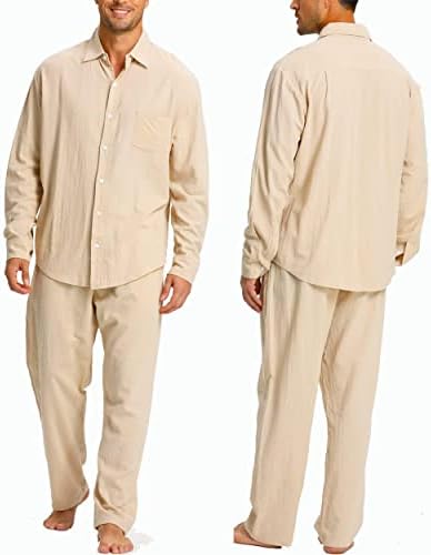 Roupas de linho masculinas de yaogro: 3 peças de botão de praia para baixo camisetas casuais calças soltas de