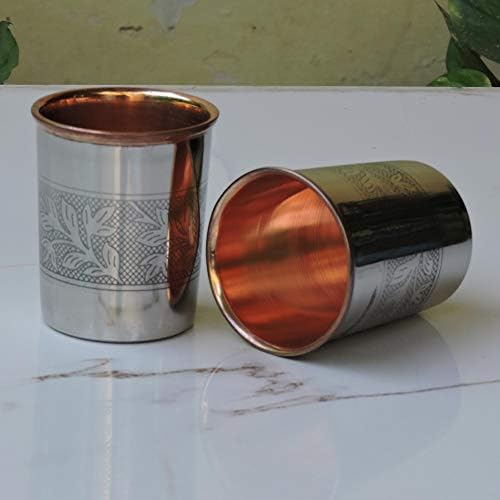 Healthgoodsin - Conjunto de 2 aço inoxidável externo e copo de cobre puro interno | Vidro de cobre do viajante