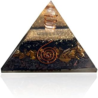 Magickal Hues Orgonita Cristal Piramida Black Turmalina - Tigre Eye -Hematite Stone Cura Chakra Saúde Riqueza Proteção EMF para Posteridade Positiva Prosperidade Meditação Certificada