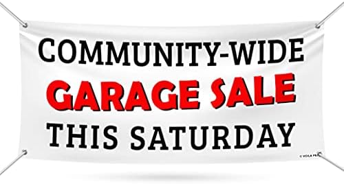 Sinal de banner de venda de garagem em toda a comunidade - 13 oz de imóveis fortementes vendas de garagem à prova d'água para negócios com ilhós de metal, VP5625