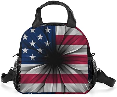 Bandeira dos EUA lanche de girassol para lanche de lanchonete à prova de vazamento da bolsa de ombro de bolsa refrigerável para acampar para piqueniques de trabalho