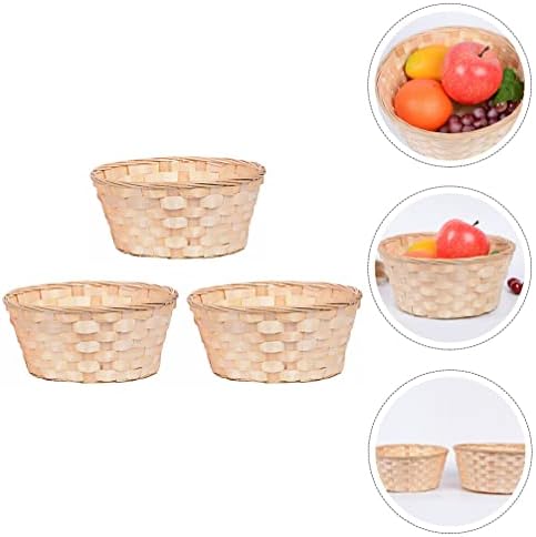 Stobok 3pcs bambu tecidos cestas de cozinha cestas de frutas cesta de pão pequeno cesto redondo vegetais de vegeta