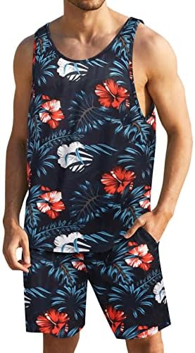 2023 Tampa de praia de 2 peças masculinas e shorts, Hawaiian Gets Floral mangas e shorts Casual Summer Casual Aloha Conjunto
