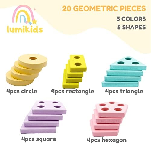 Um Toys Toys | Classificação de madeira e empilhamento pré-escolar Montessori Toys, Aprenda formas e cores, quebra-cabeça, blocos de construção para crianças 1-3 | Ótimos presentes de aniversário para meninos e meninas