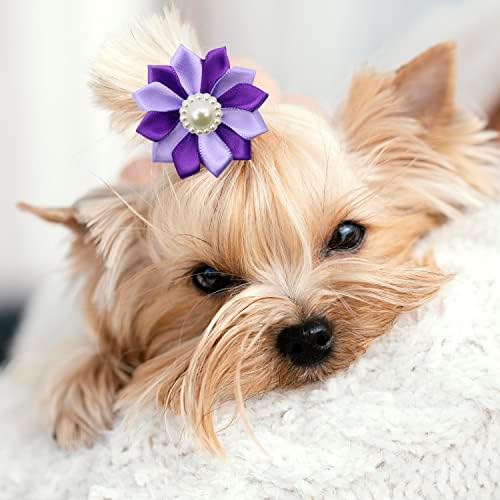 Pecando 60pcs para cabelos de cachorro com pétalas coloridas feminino de estimação feminina cão pequeno cão yorkie