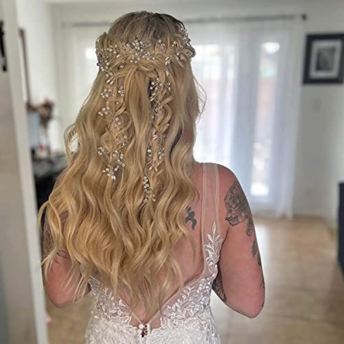 Ycfish noivo pêlo de casamento videira prata longa pérola e capital de cristal Acessórios para o cabelo para mulheres e meninas