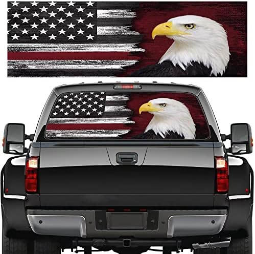 Decalque gráfico da janela traseira do carro da bandeira americana, adesivo perfurado da janela de picape Eagle para caminhão, adesivo careca de vinil da janela automática patriótica para decoração de pára -brisa traseiro 66 x20