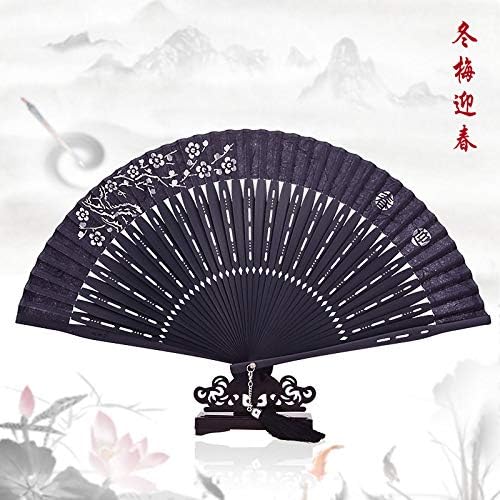 Ventilador dobrável de lyzgf, ventilador de mão dobrável chinês vintage ameixa flormão handheld silk dobring